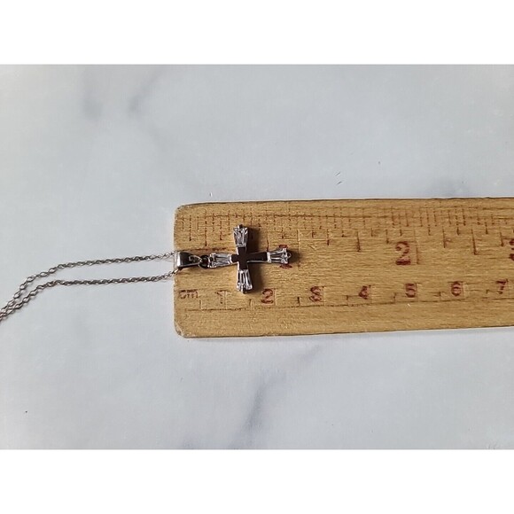 925 CZ Cross Pendant Necklace Vintage - Picture 7 of 10